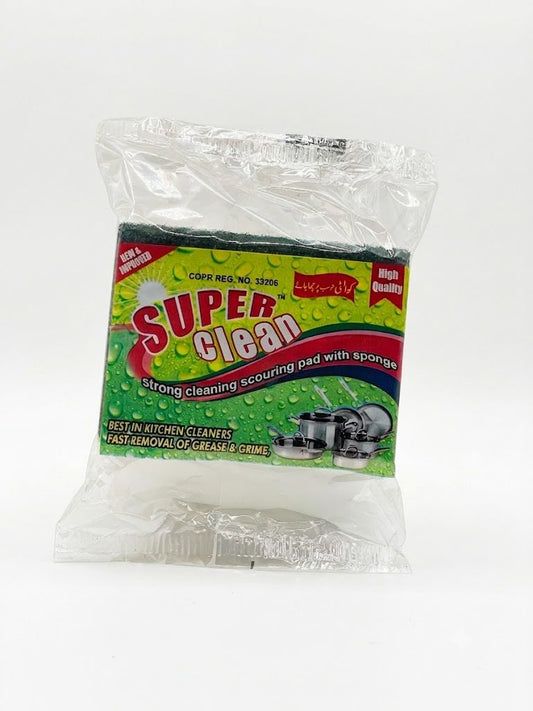 Super Clean Scouring Pad with Foam Sponge – Heavy Duty Kitchen Scrubber for Fast Grease & Grime Removal